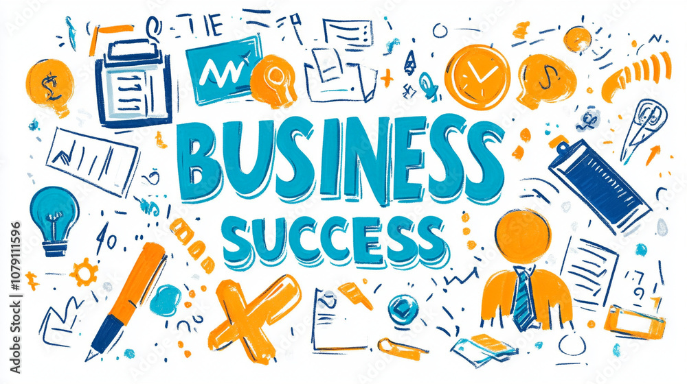 Creative illustration of business success with icons representing growth, planning, and achievement Creative illustration of business success with icons representing growth, planning, and achievement