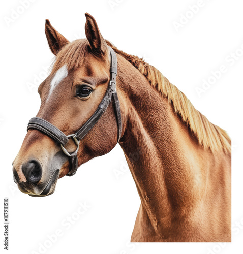PNG Brown horse with halter on white