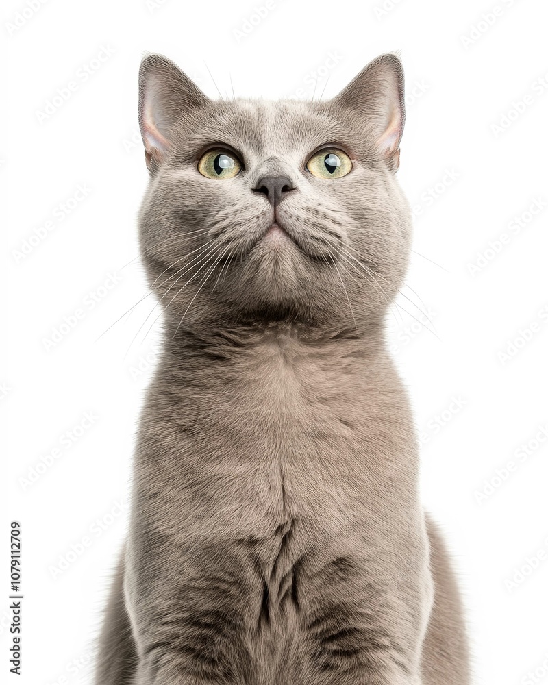 Fototapeta premium Portrait of a Russian Blue Cat with Striking Green Eyes, Ideal for Cat Lovers and Feline Enthusiasts