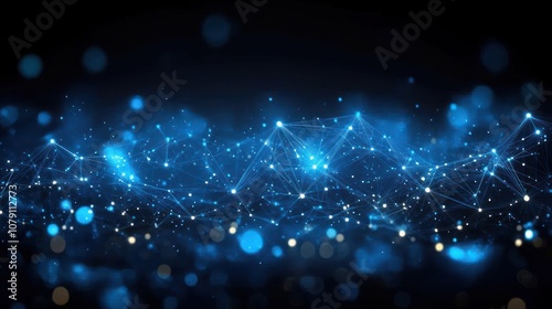 Abstract blue glowing network with bokeh effect.