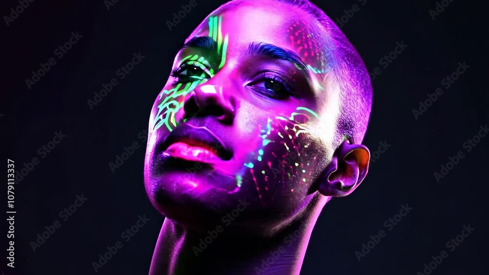 Man with Fluorescent UV Neon Body Paint Opens His Eyes Man with Fluorescent UV Neon Body Paint Opens His Eyes