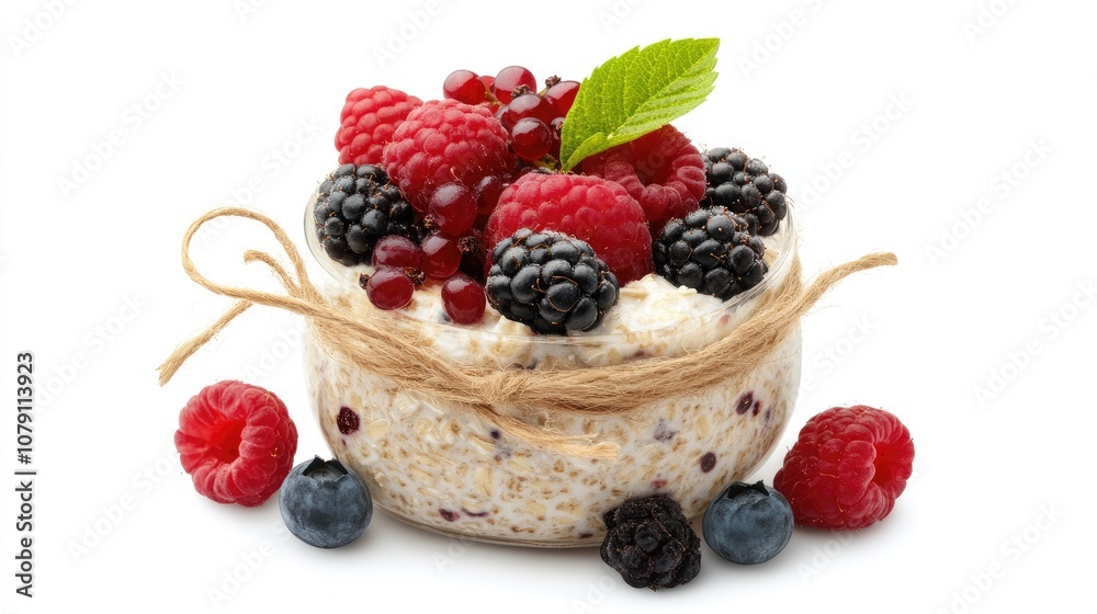 overnight oats with berries, simple and stylish, modern breakfast concept, isolated on white background overnight oats with berries, simple and stylish, modern breakfast concept, isolated on white background
