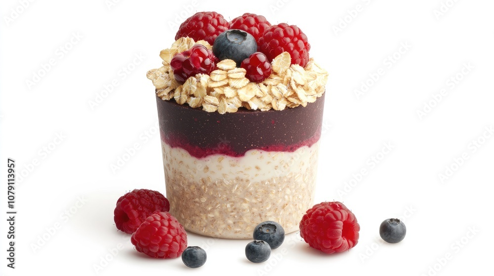 overnight oats with berries, simple and stylish, modern breakfast concept, isolated on white background overnight oats with berries, simple and stylish, modern breakfast concept, isolated on white background