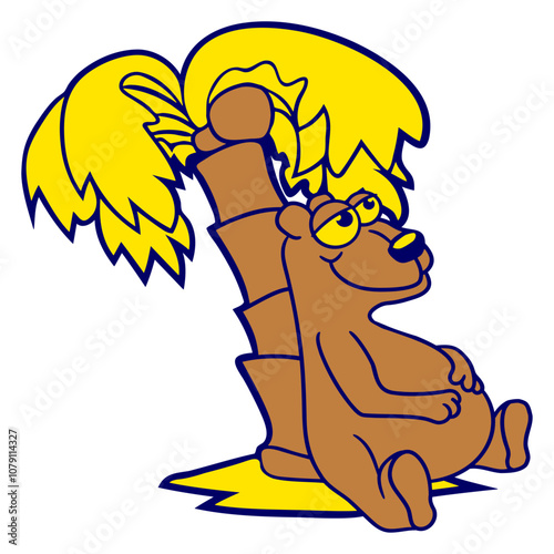Funny Bear Brown Bear Grizzy Island Leaning On Sun Beach Vacation South Seas Tropical Warm Weather Caribbean Nature Lover Summer Holiday Life Isolated T-Shirt Poster Sticker Print Illustration Design