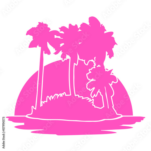 Palm Trees Island Beach Vacation Sun Sea Beautiful Beach Pink South Seas Tropical Warm Weather Caribbean Nature Lover Summer Holiday Life Isolated T-Shirt Poster Sticker Print Illustration Design