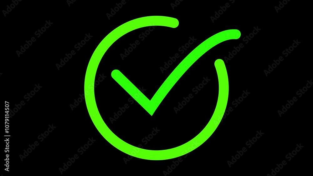 Check mark animation icon. Correct, success sign,  Approved tick mark icon animation on black background. 