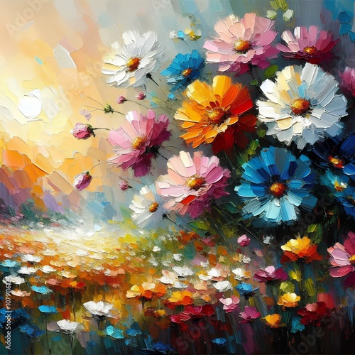 modern colorful wild flowers 
, oil painting