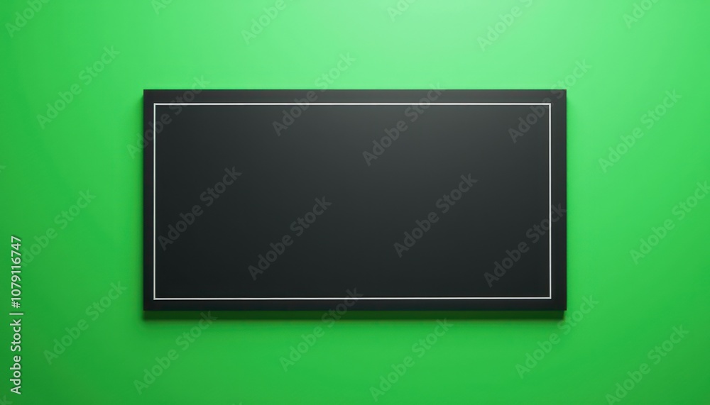 Minimalist black square canvas on a bright green background with copy space for text Minimalist black square canvas on a bright green background with copy space for text