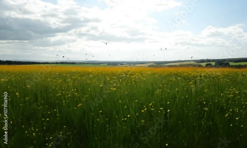 field and blue sky with clouds