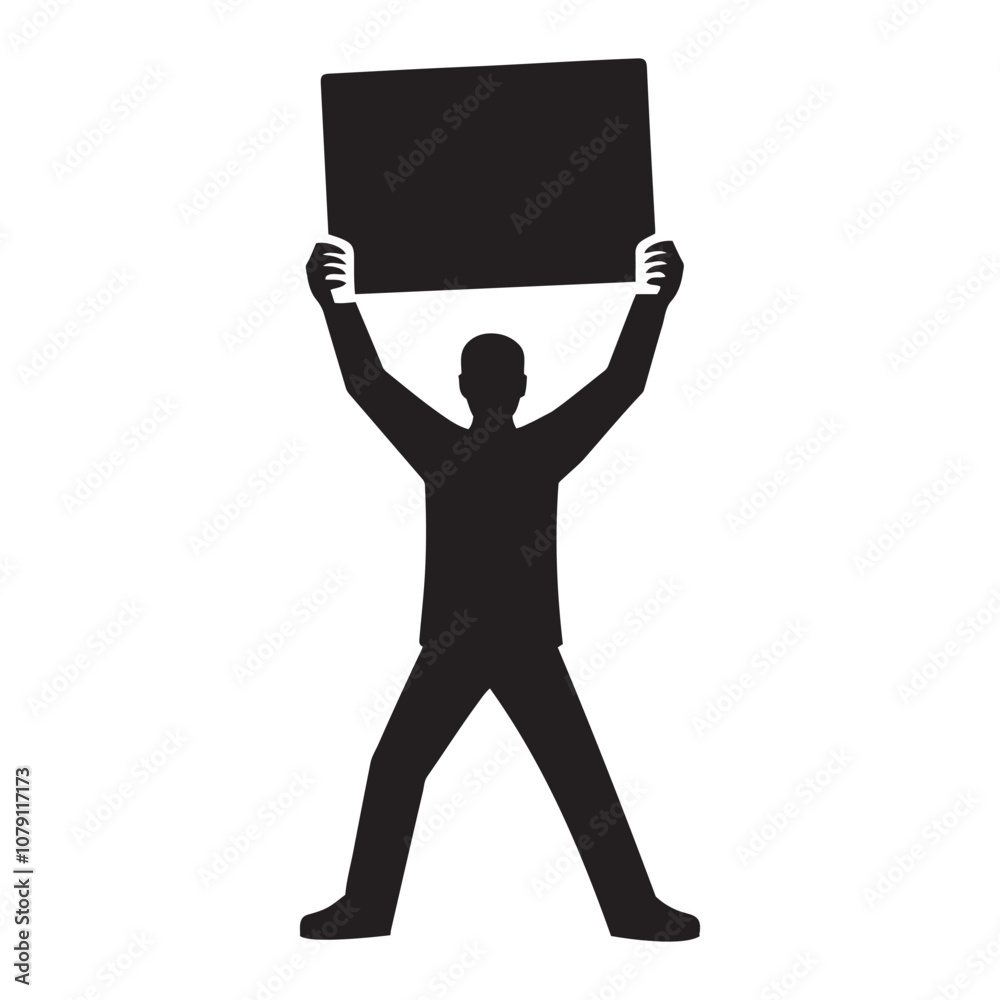 Figure holding a protest sign  silhouette vector art black color design and solid white background 