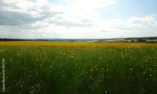 field and blue sky with clouds