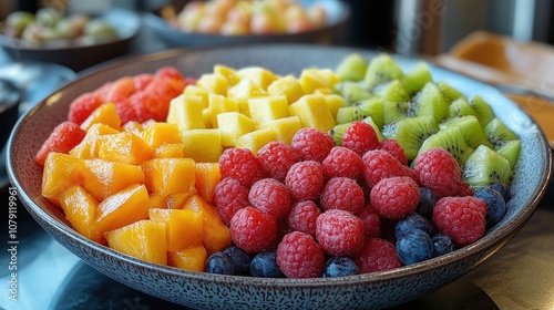 Colorful fruit platter featuring a variety of fresh berries and melons