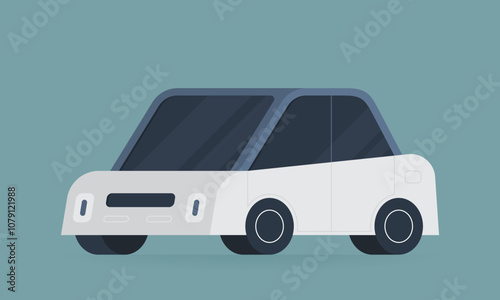 Minimalist illustration of an electric compact car in a modern style. Design for topics on electric vehicles, sustainable transportation, eco-friendly designs, and future mobility trends.