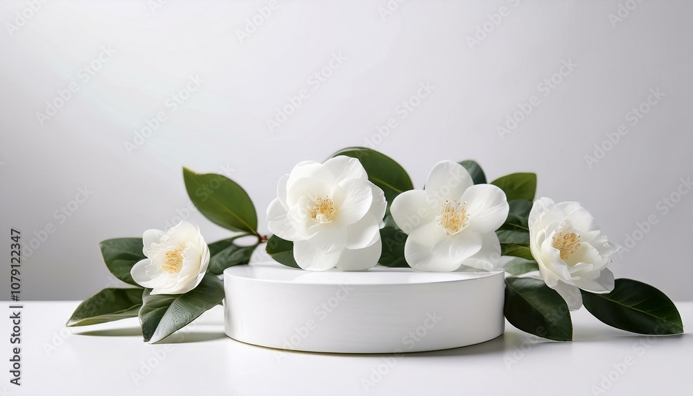 White flowers on a white pedestal