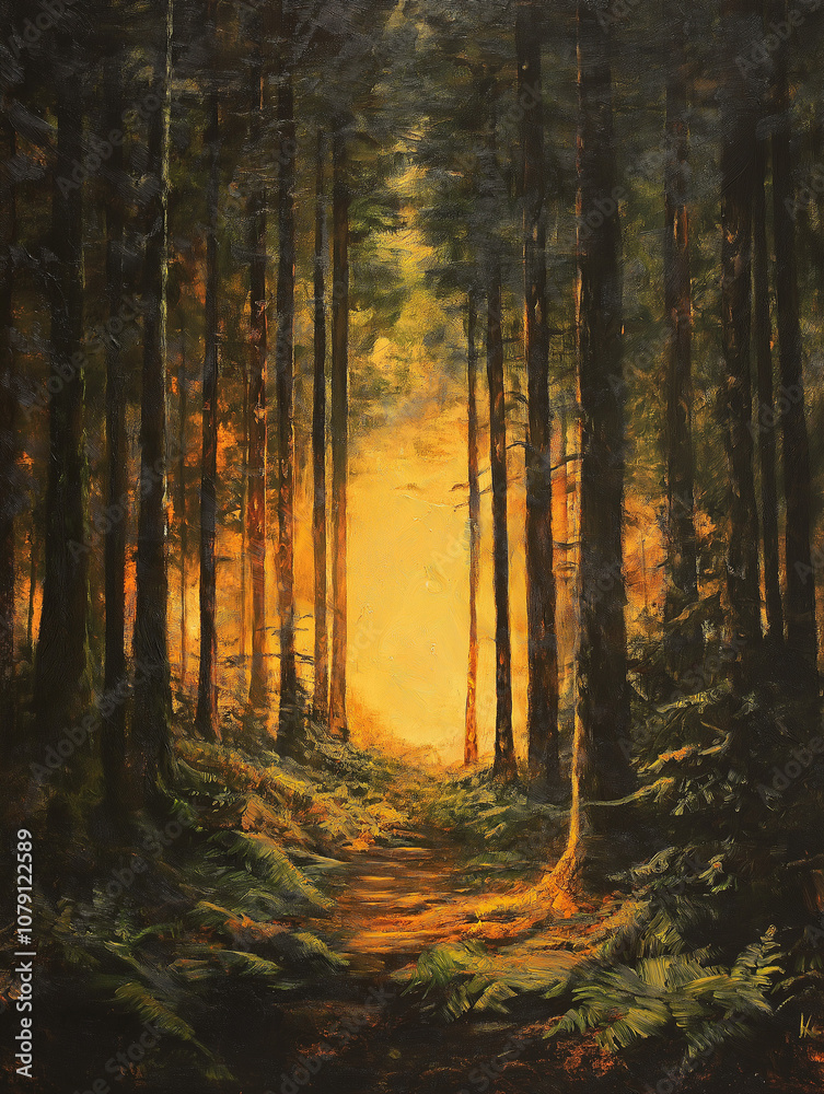 Wald mit loderndem Licht im Hintergrund
Wald mit loderndem Licht im Hintergrund