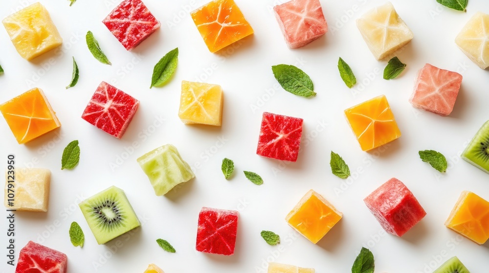 tropical fruit salad, cubed and arranged, contemporary breakfast idea, fresh and colorful, isolated on white background tropical fruit salad, cubed and arranged, contemporary breakfast idea, fresh and colorful, isolated on white background