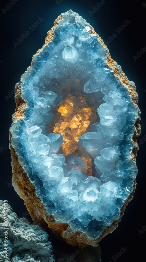 Obraz premium A close-up view of a geode showcases a rough dark exterior and a vibrant interior filled with pink-purple crystals, highlighted by light orange-brown mineral bands, perfect for a phone wallpaper.