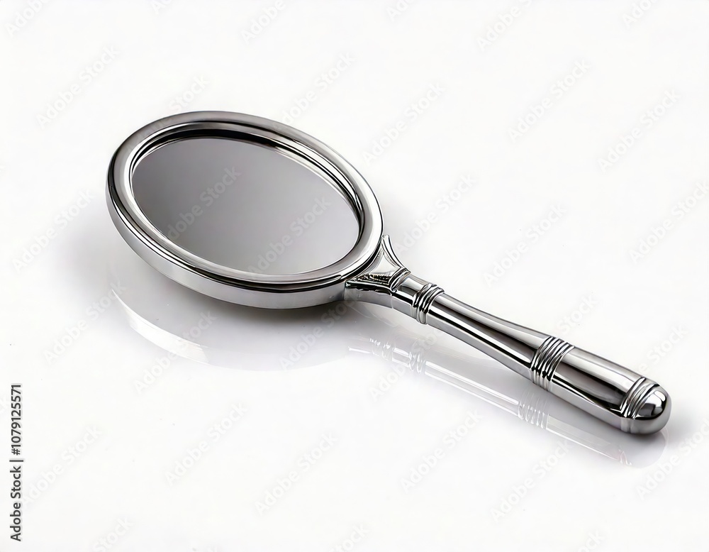 Silver hand mirror with an elegant design on a white isolated background. Silver hand mirror with an elegant design on a white isolated background.