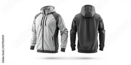 3D render of a sleek and modern windrunner jacket mockup, perfect for showcasing designs, casual, garment photo