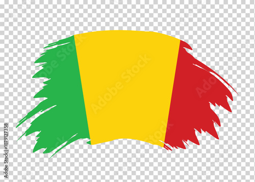 Flag of Mali with distressed paint stroke brush effect on isolated background