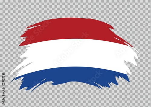 Flag of Netherlands with distressed paint stroke brush effect on isolated background