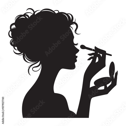 Woman applying makeup silhouette vector art black color design and solid white background 