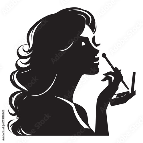 Woman applying makeup silhouette vector art black color design and solid white background 