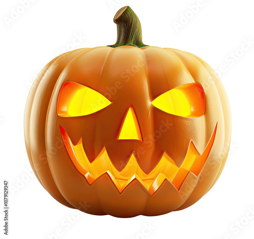 Jack-o'-lantern with a scary face on a transparent background.