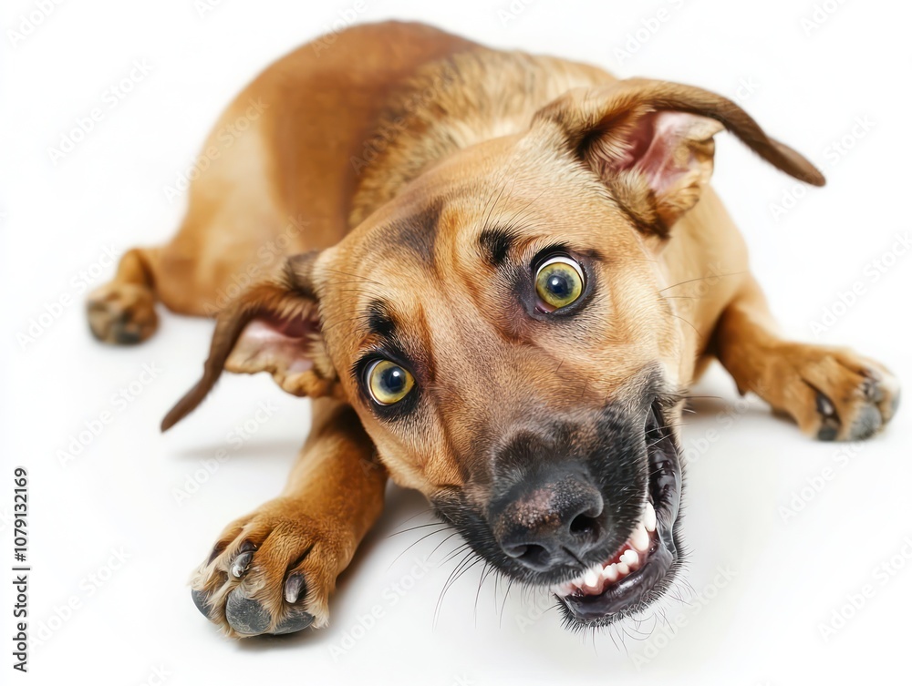 Playful dog with a mischievous expression isolated on white