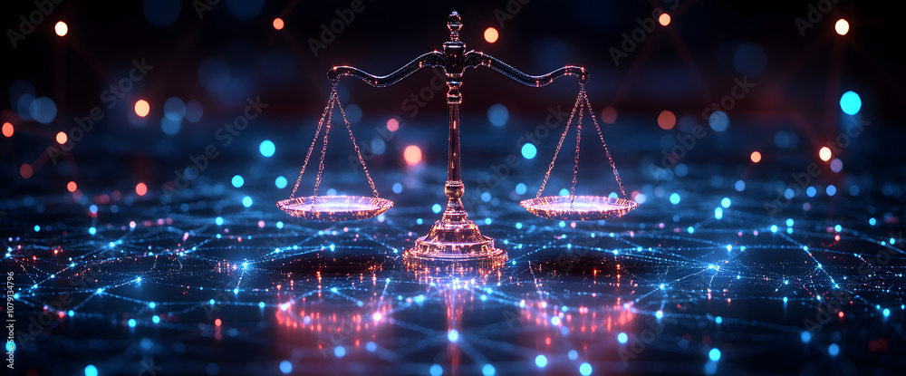 A digital illustration depicting the scales, symbolizing justice and fairness, with intricate detailing that embodies the concept of legal balance, impartiality, and equality, representing themes of l A digital illustration depicting the scales, symbolizing justice and fairness, with intricate detailing that embodies the concept of legal balance, impartiality, and equality, representing themes of l
