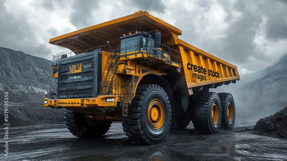 Yellow Mining Dump Truck on Coal Road Yellow Mining Dump Truck on Coal Road