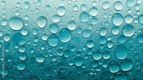 The image is of a blue background with many small blue circles. The circles are droplets of water, and they are scattered all over the background. The image has a calming and serene mood