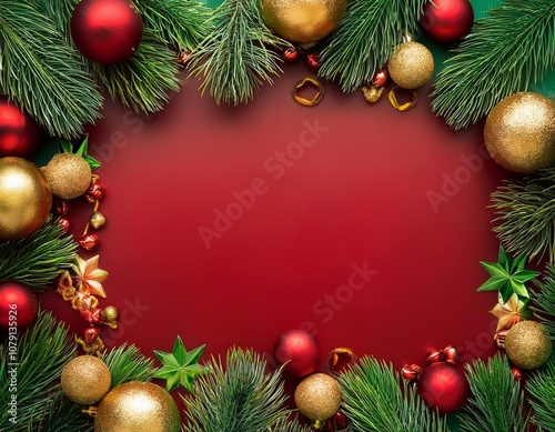Marco navideño, con coleres rojo, berde y dorado, espacio para texto photo