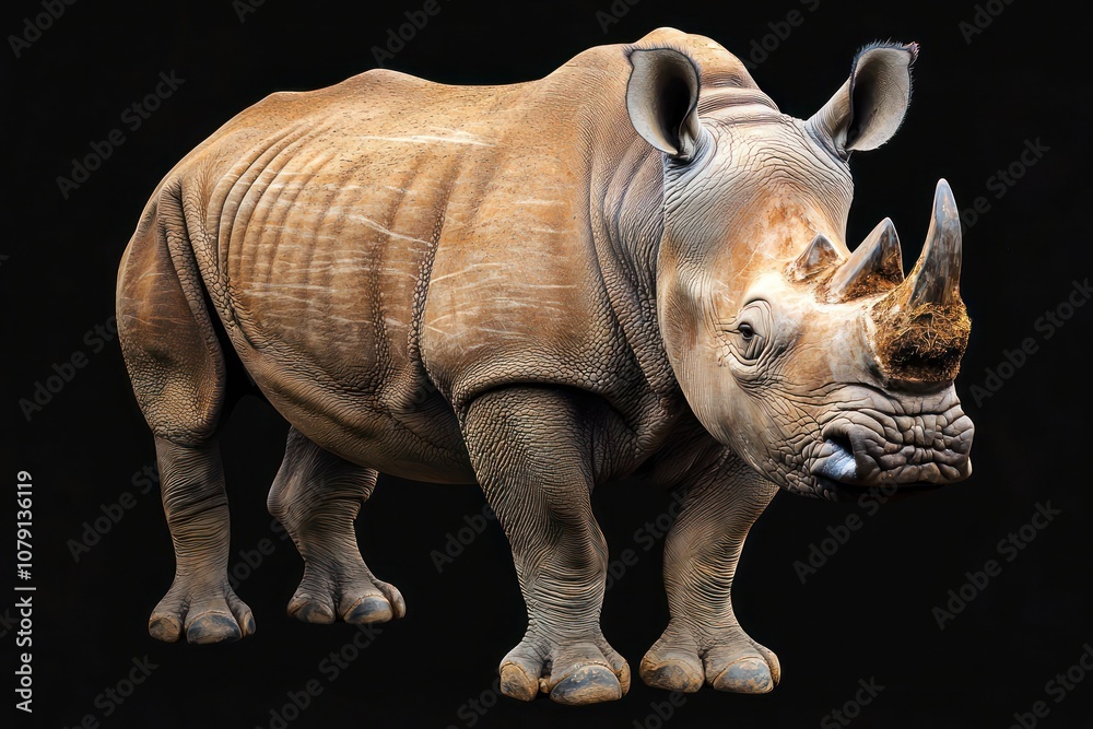 Obraz premium Powerful rhinoceros with a solid black background