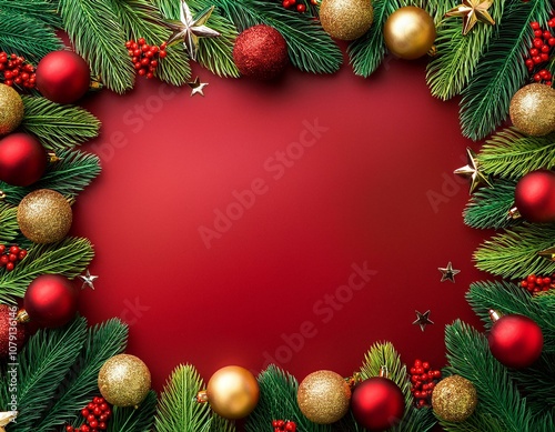 Marco navideño, con coleres rojo, berde y dorado, espacio para texto photo