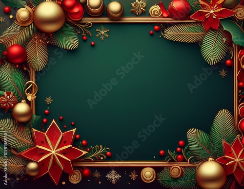 Marco navideño, con coleres rojo, berde y dorado, espacio para texto photo