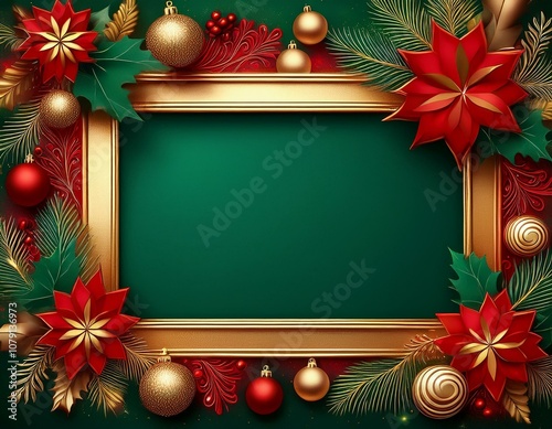 Marco navideño, con coleres rojo, berde y dorado, espacio para texto photo