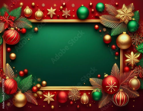 Marco navideño, con coleres rojo, berde y dorado, espacio para texto photo