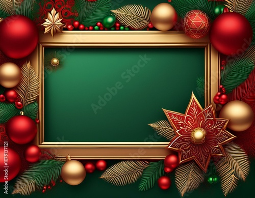 Marco navideño, con coleres rojo, berde y dorado, espacio para texto photo