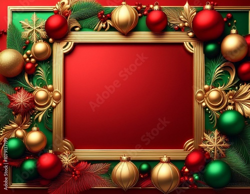 Marco navideño, con coleres rojo, berde y dorado, espacio para texto photo