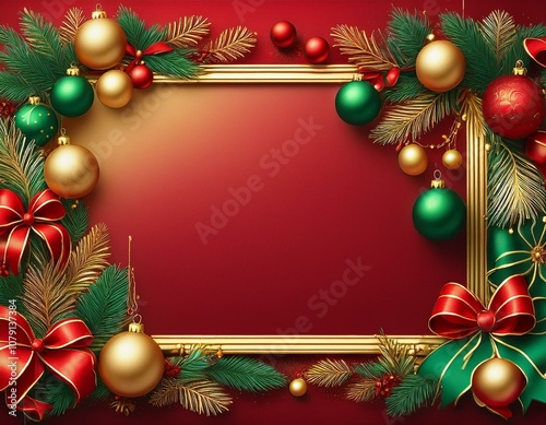 Marco navideño, con coleres rojo, berde y dorado, espacio para texto photo