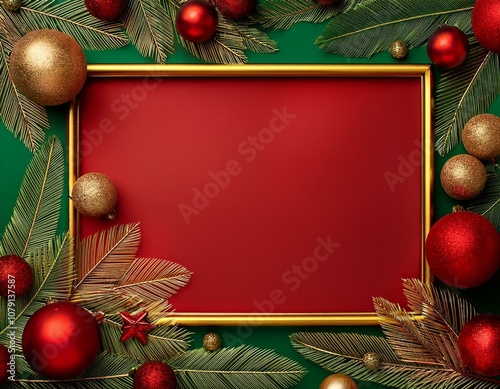 Marco navideño, con coleres rojo, berde y dorado, espacio para texto photo