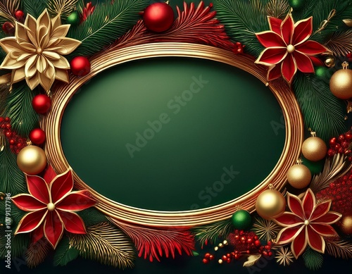 Marco navideño, con coleres rojo, berde y dorado, espacio para texto photo