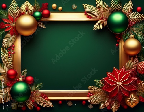 Marco navideño, con coleres rojo, berde y dorado, espacio para texto photo
