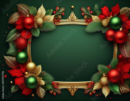 Marco navideño, con coleres rojo, berde y dorado, espacio para texto photo