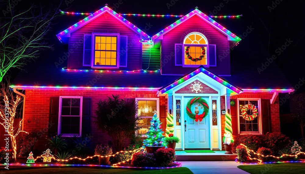 Bright and festive holiday lights illuminate a charming suburban home, creating a warm and joyful atmosphere. Perfect for seasonal celebrations and festive decorations inspiration.
Bright and festive holiday lights illuminate a charming suburban home, creating a warm and joyful atmosphere. Perfect for seasonal celebrations and festive decorations inspiration.