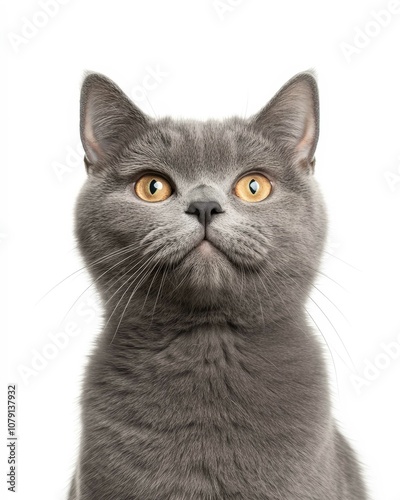 Portrait of a British Shorthair Cat with Round Face and Amber Eyes, Perfect for Cat Lovers and Breed Enthusiasts

