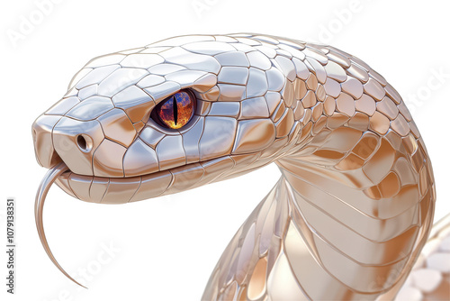Detailed silver and gold snake head metal emblem with striking features