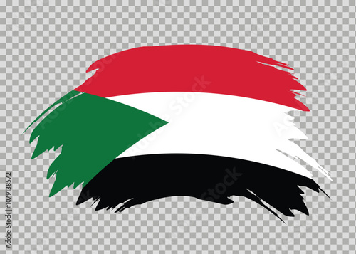 Flag of Sudan with distressed paint stroke brush effect on isolated background
