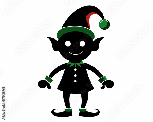 Christmas Elf Silhouette vector illustration, A fantasy silhouette Christmas elf design, snowman silhouette, Santa Claus, Christmas elf.